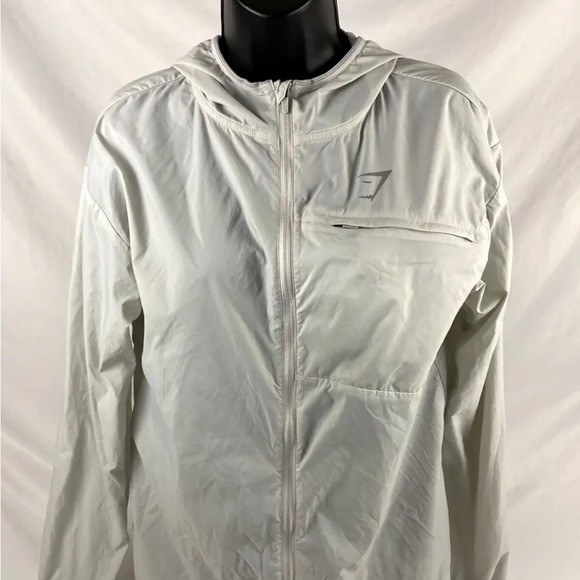 Women’s Gymshark Speed Windbreaker Jacket Light Grey Sz S Lightweight Vented - Picture 1 of 8